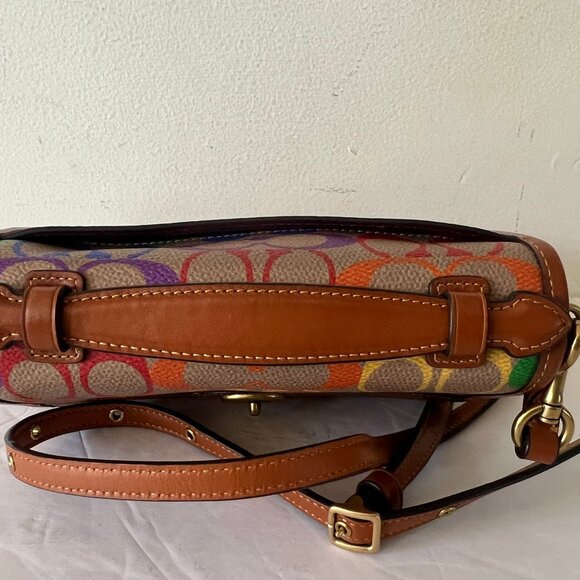 AUTH COACH KIP TURNLOCK CROSSBODY RAINBOW SIGNATURE CANVAS BAG - Picture 3 of 7